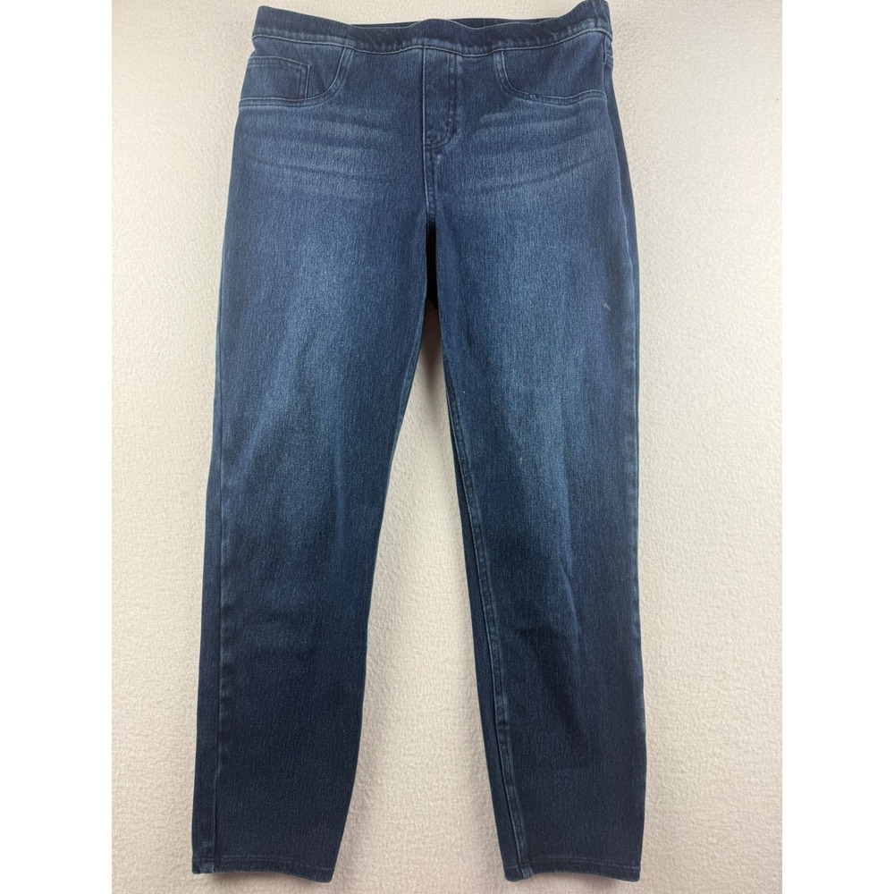 Spanx Jean-ish Ankle Leggings Dark Wash Indigo High Rise Slimming Womens L/G P‎
